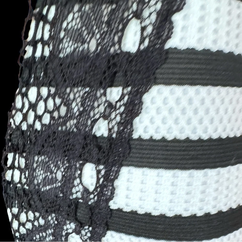 NWT Cyn & Luca White & Black Stripe Lace One Piece Bathing Suit - Picture 7 of 15